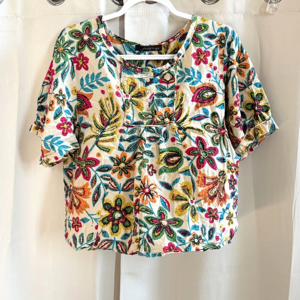 PJK Patterson J Kincaid Top Silk Blend Floral Medium Hippie Tropical 19153x